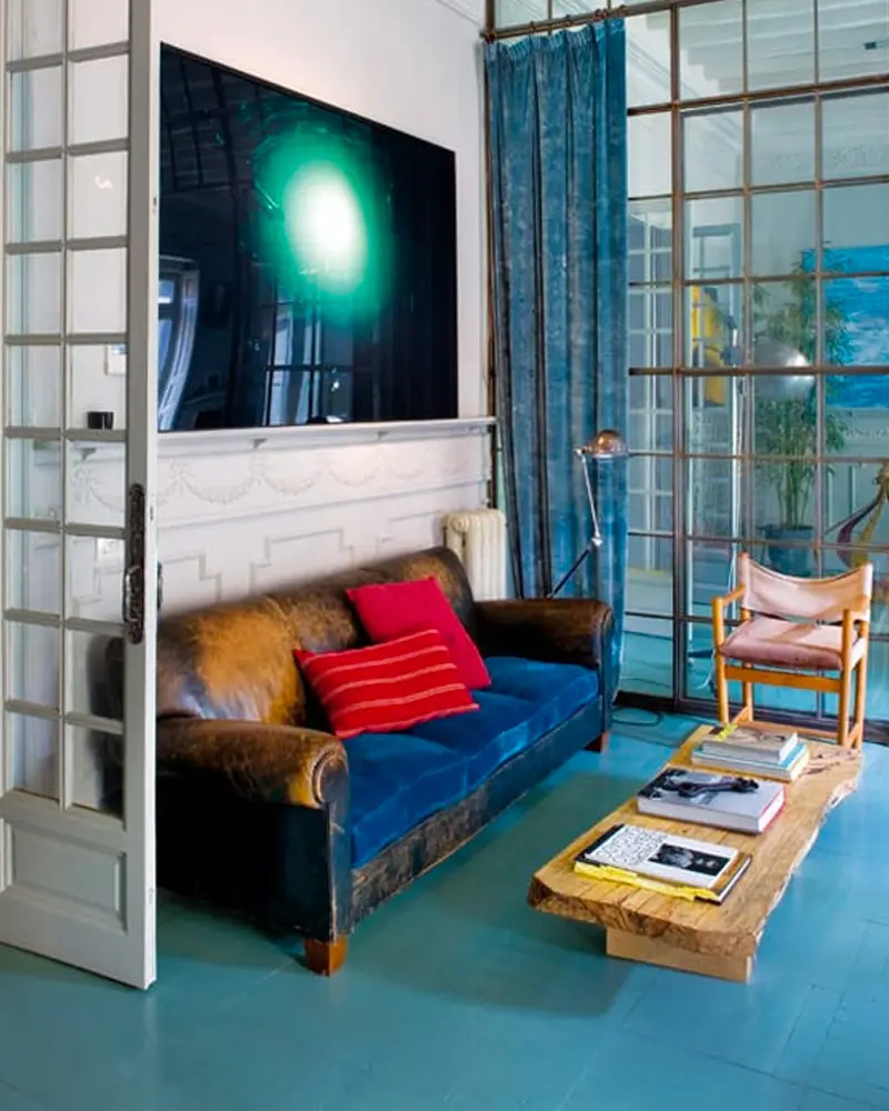 deco loft industriel bleu salon