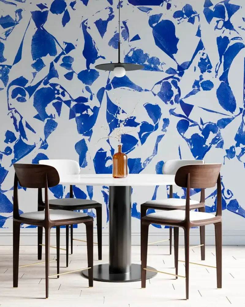 deco salle a manger moderne papier peint bleu