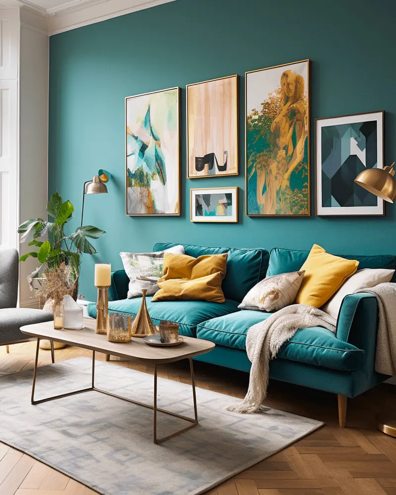 deco salon bleu canard