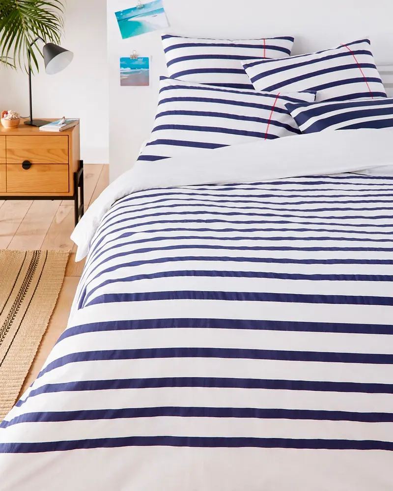 housse de couette rayée bleu blanc