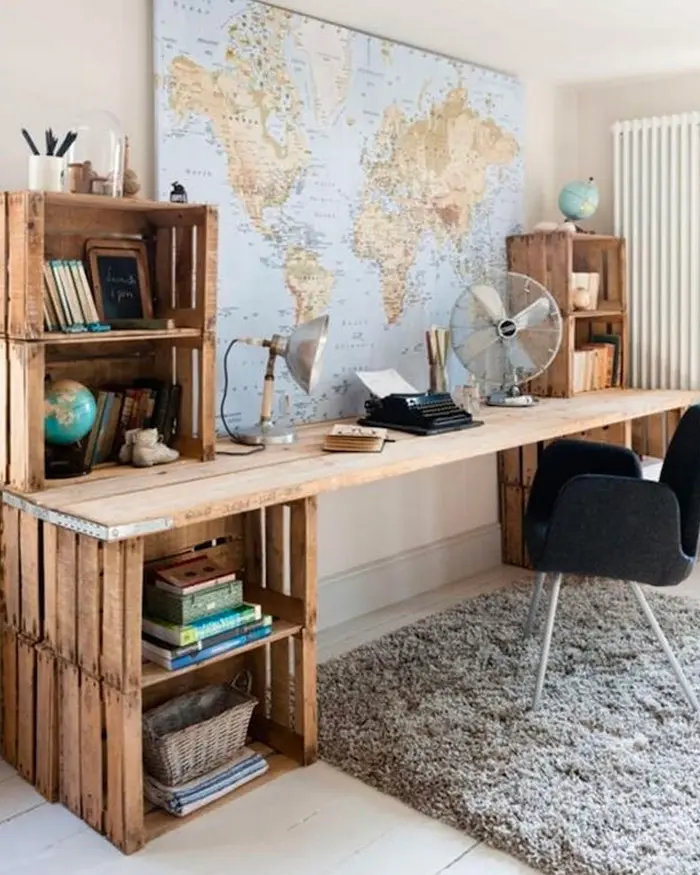 deco bureau recup caisses bois