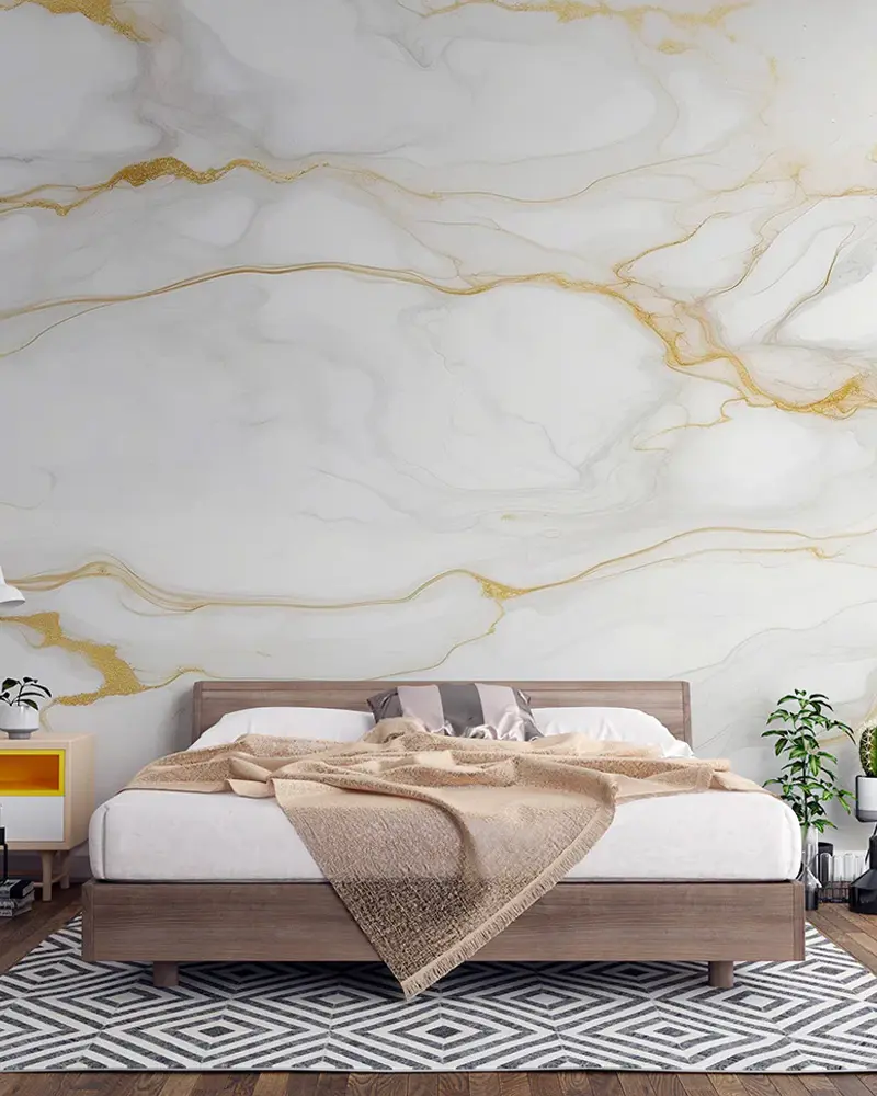 deco chambre mur marbre blanc