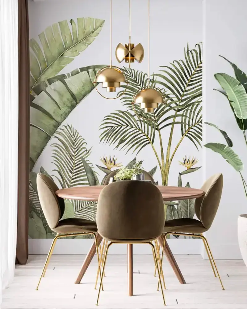 deco salle a manger tropicale chic dore