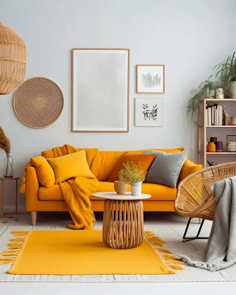deco salon zen canape jaune