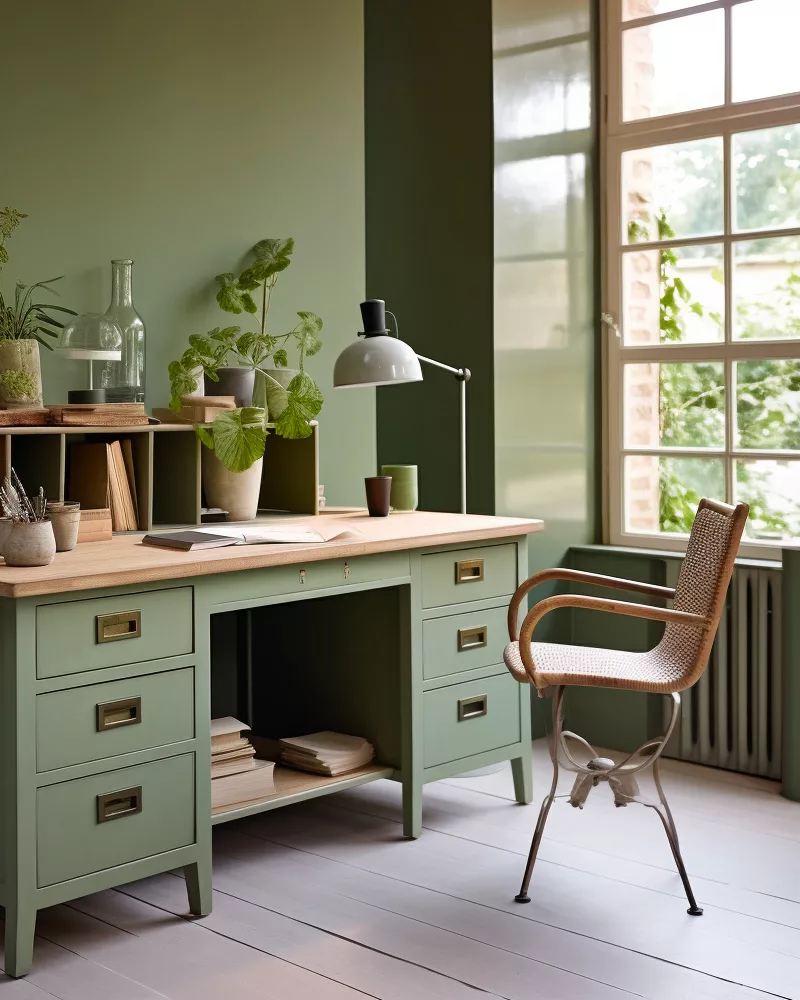 deco bureau campagne vert sauge