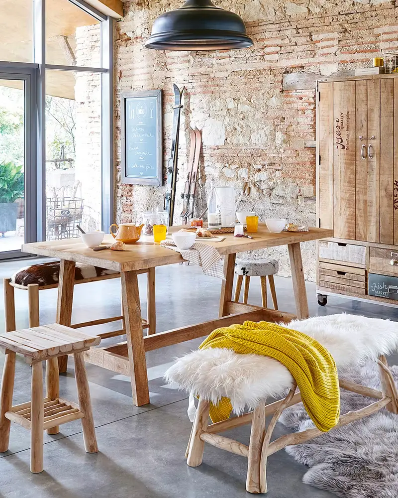 deco salle a manger cosy cocooning fourrure bois