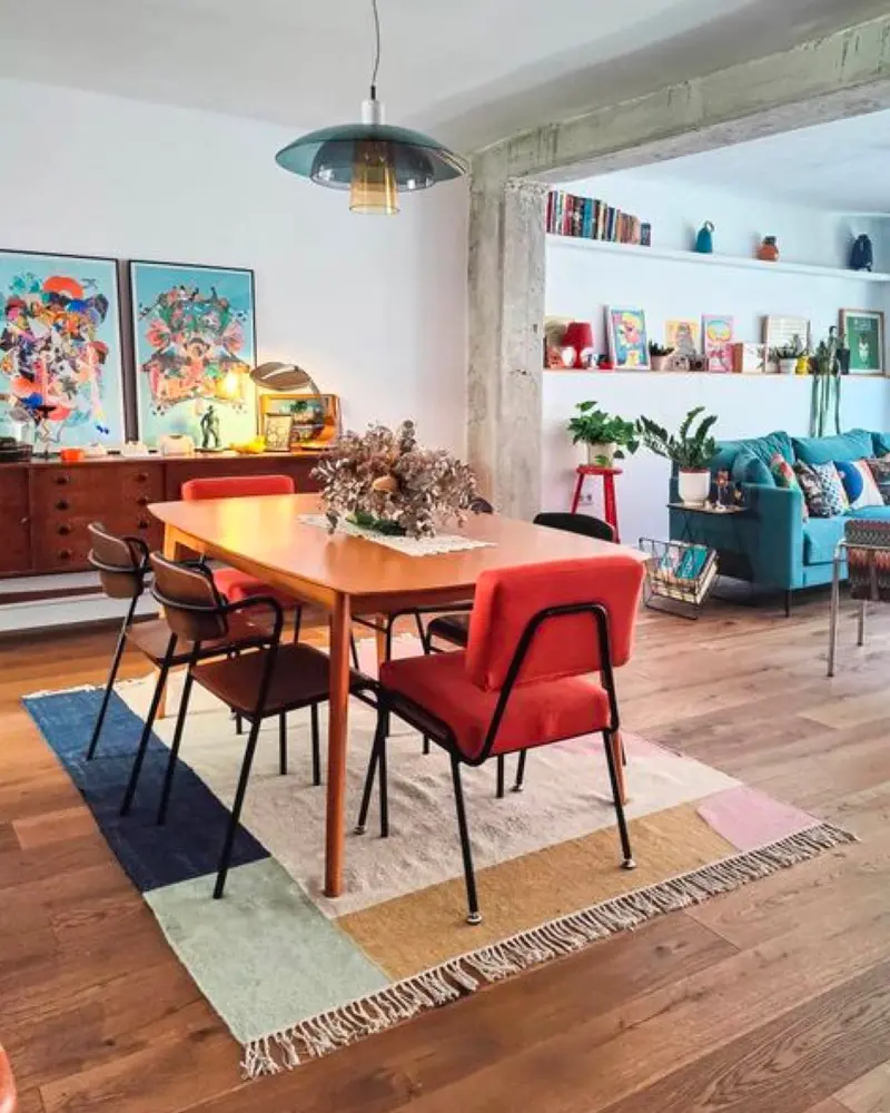 deco salle a manger scandinave vintage coloree
