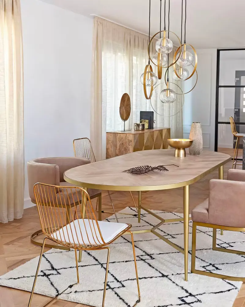 table a manger chic metal dore bois