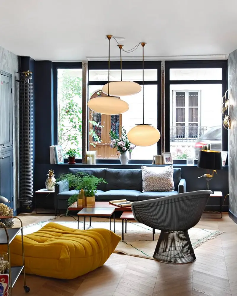 deco salon zen jaune gris