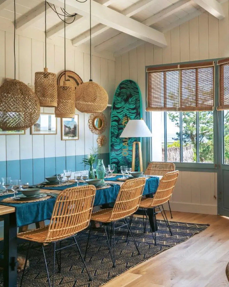 salle a manger bord de mer boheme bleu vert