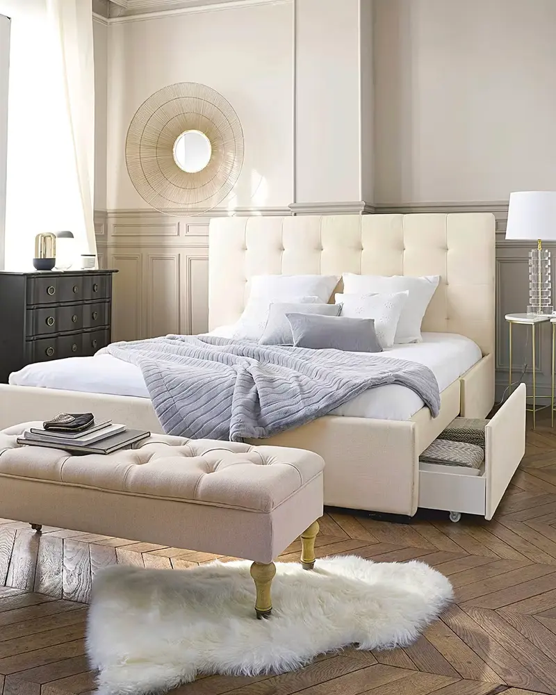 deco chambre moderne lit cuir blanc