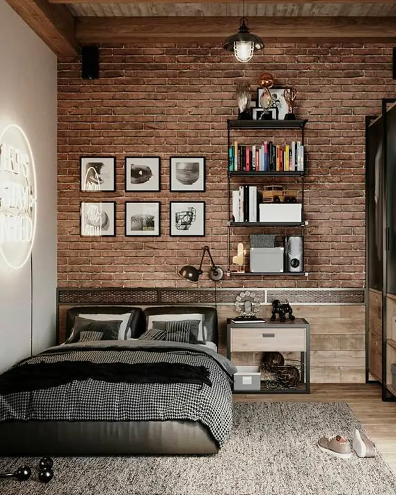 deco chambre industrielle moderne brique