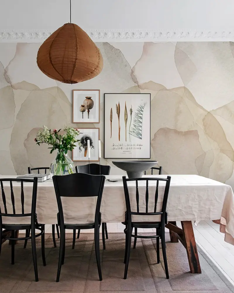 papier peint beige deco salle a manger