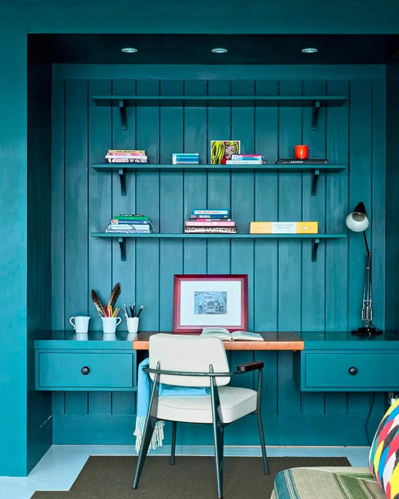 deco bureau mur bleu canard
