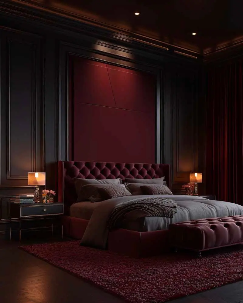 lit velours bordeaux deco chambre