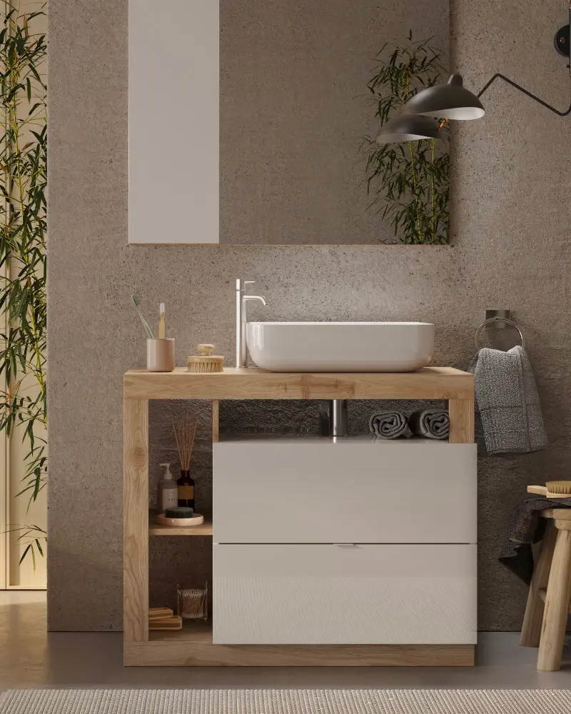 deco salle de bain zen beton bois