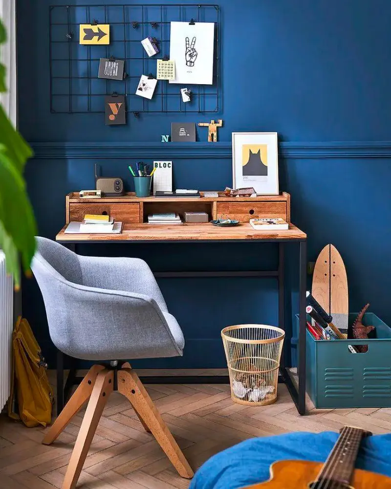 deco bureau mur bleu