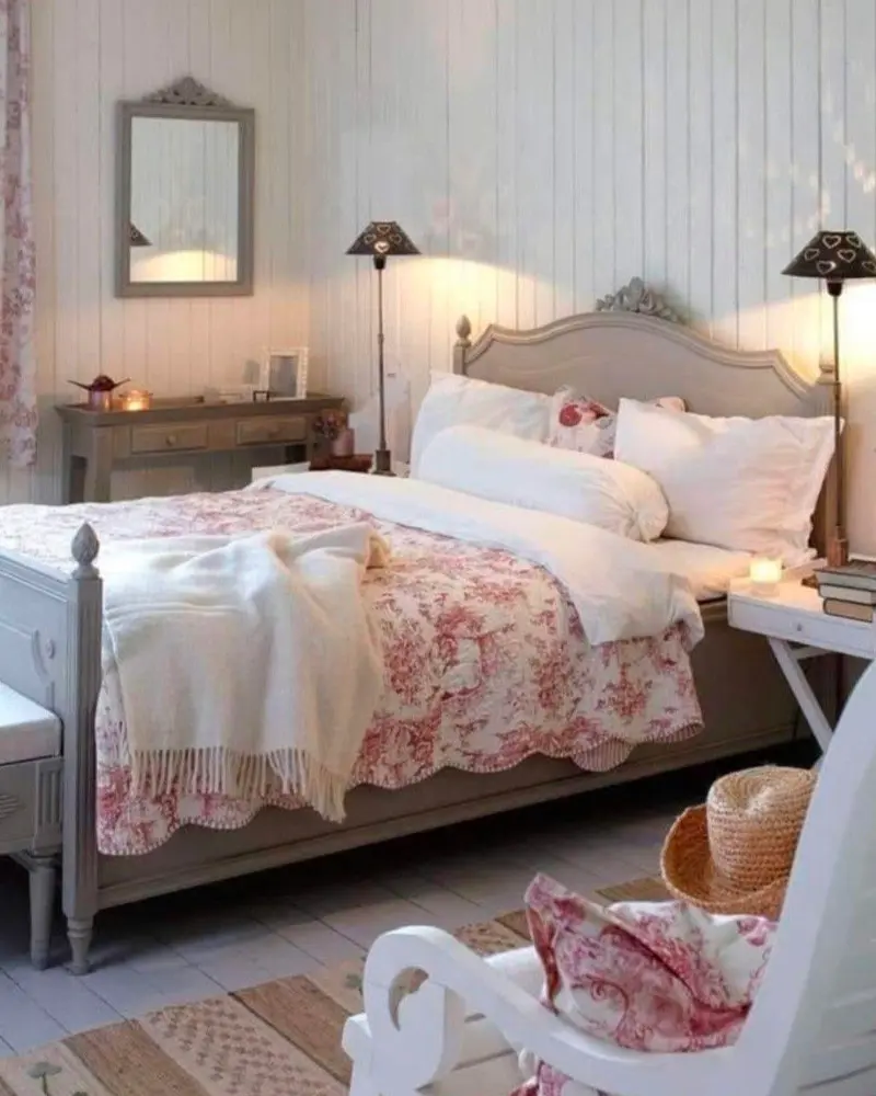 deco chambre campagne romantique rose gris
