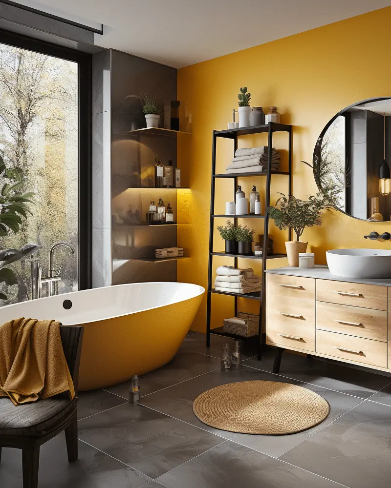 deco salle de bain jaune moutarde noir