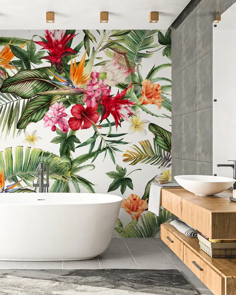 papier peint tropical deco salle de bain