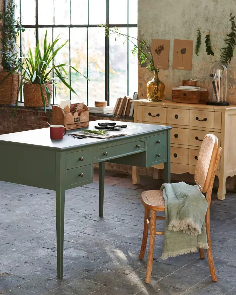 bureau 5 tiroirs vert kaki