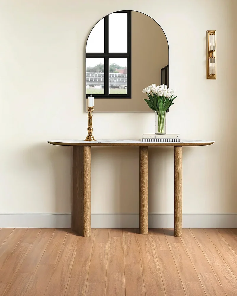 Console moderne marbre blanc et bois Vente-unique