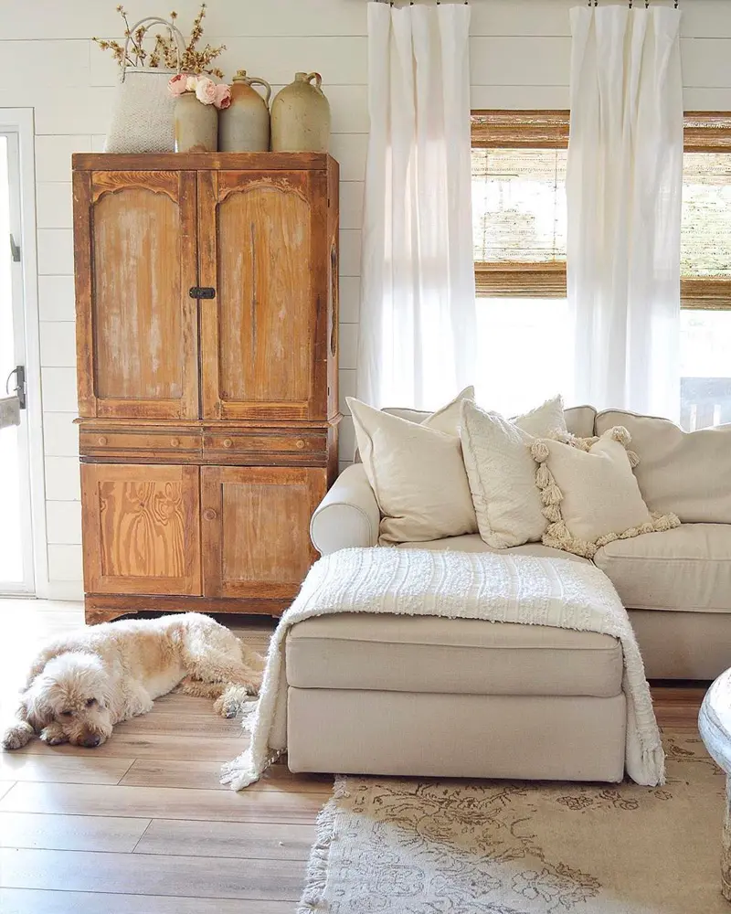 deco salon campagne beige bois
