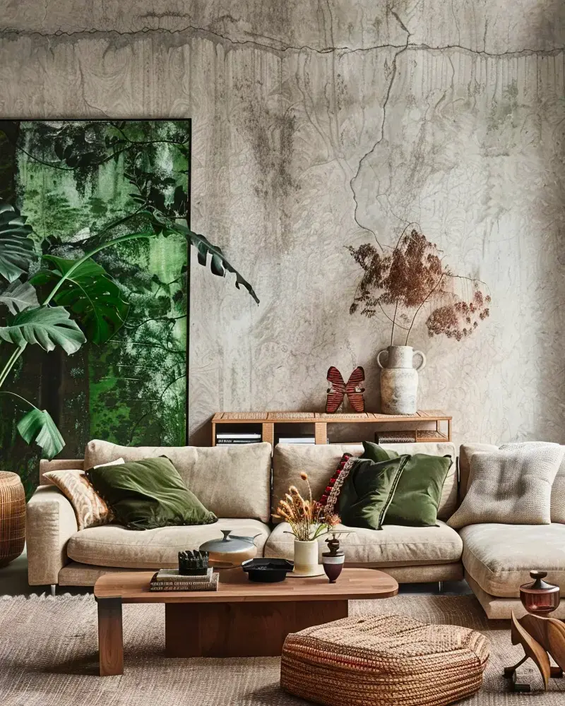 deco salon nature beige vert
