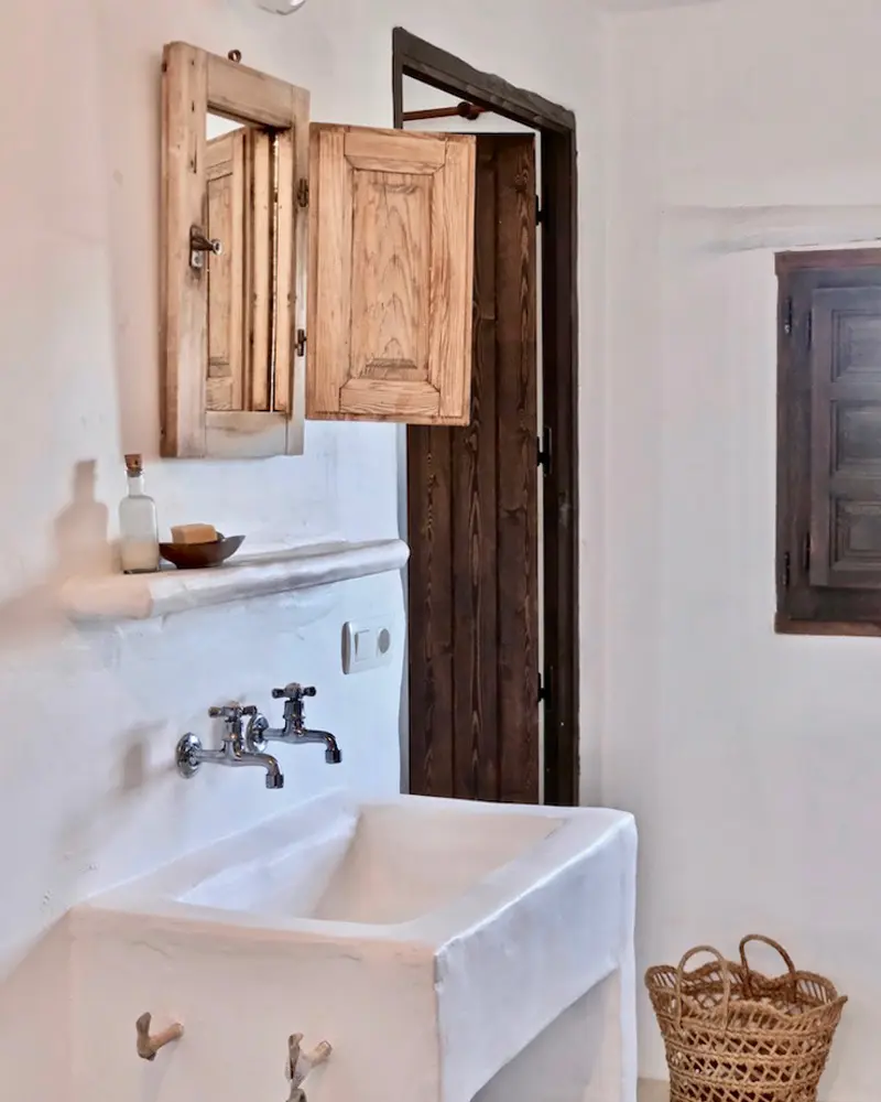 deco salle de bain campagne boheme beton blanc