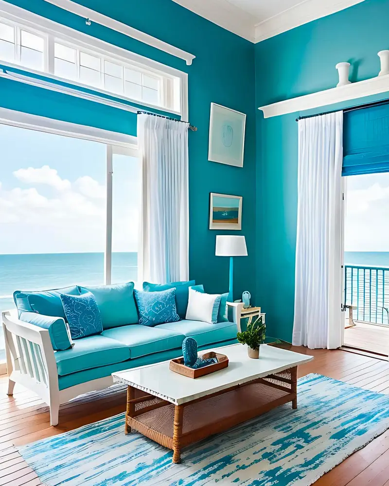 deco salon bord de mer bleu bois
