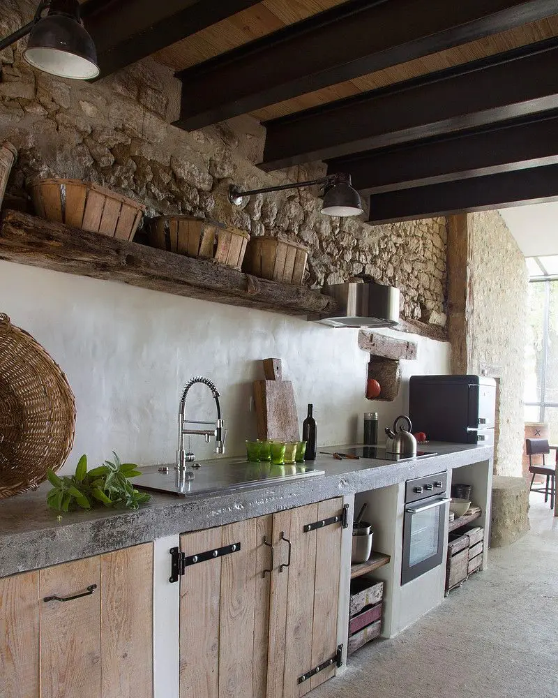 deco cuisine campagne industrielle beton