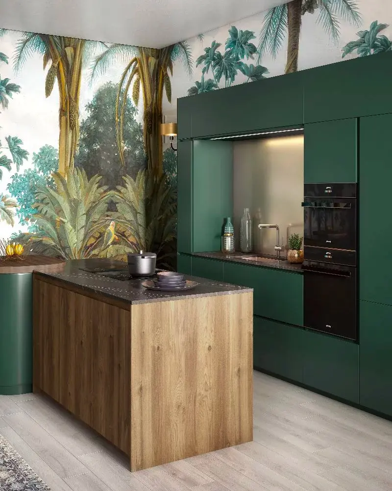 deco cuisine tropicale vert bois