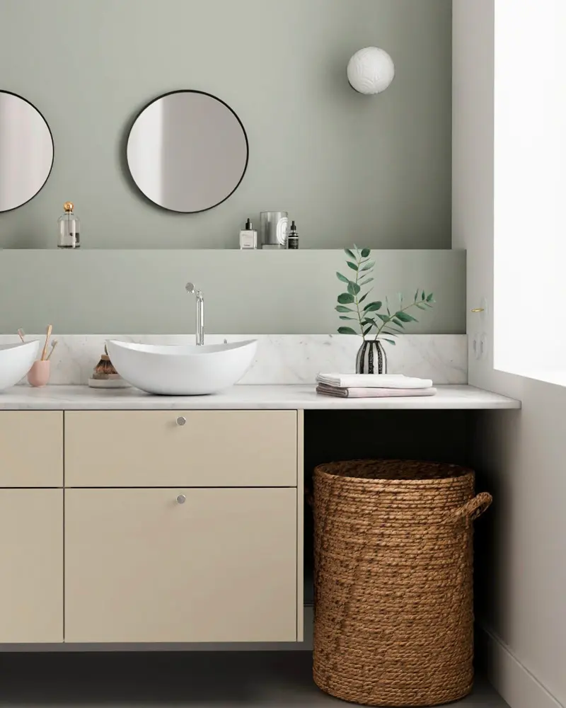 deco salle de bain beige vert