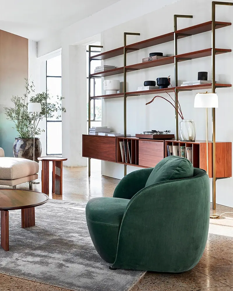 bibliotheque nickel bois deco salon