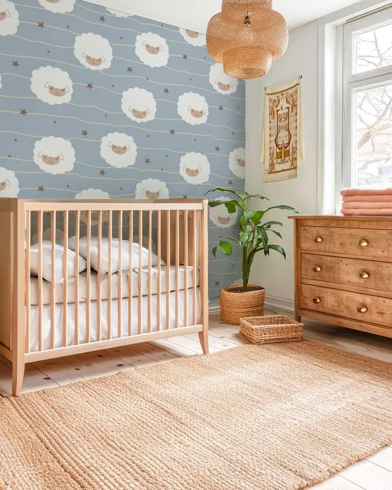 deco chambre bebe mouton bois matieres naturelles