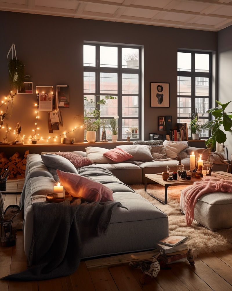 deco salon cocooning gris rose