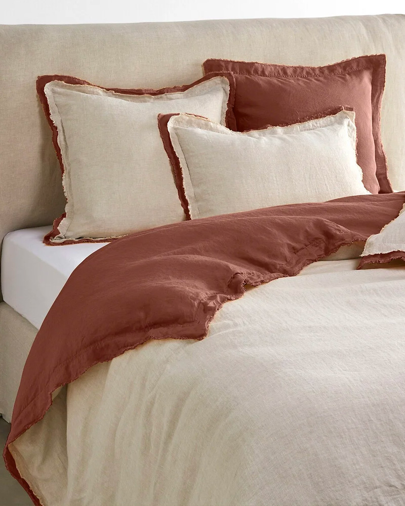housse couette lin frange