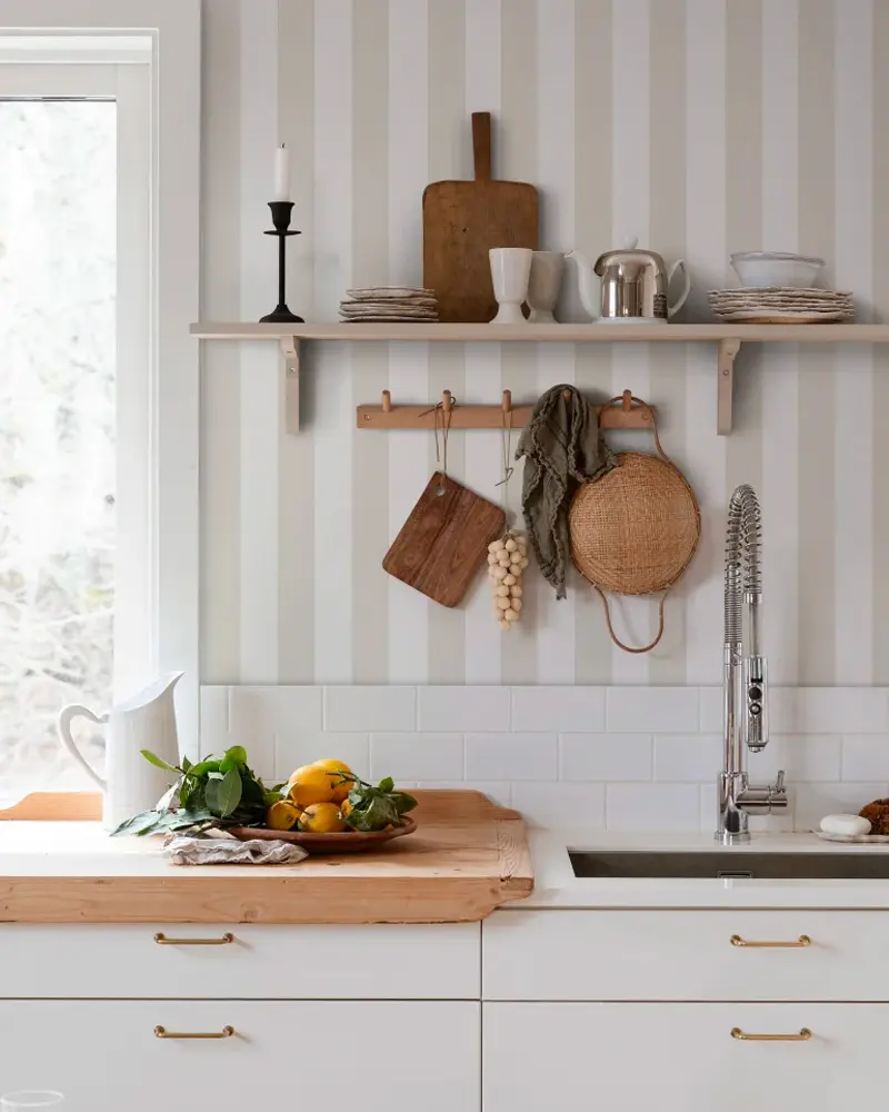 deco cuisine campagne papier peint beige