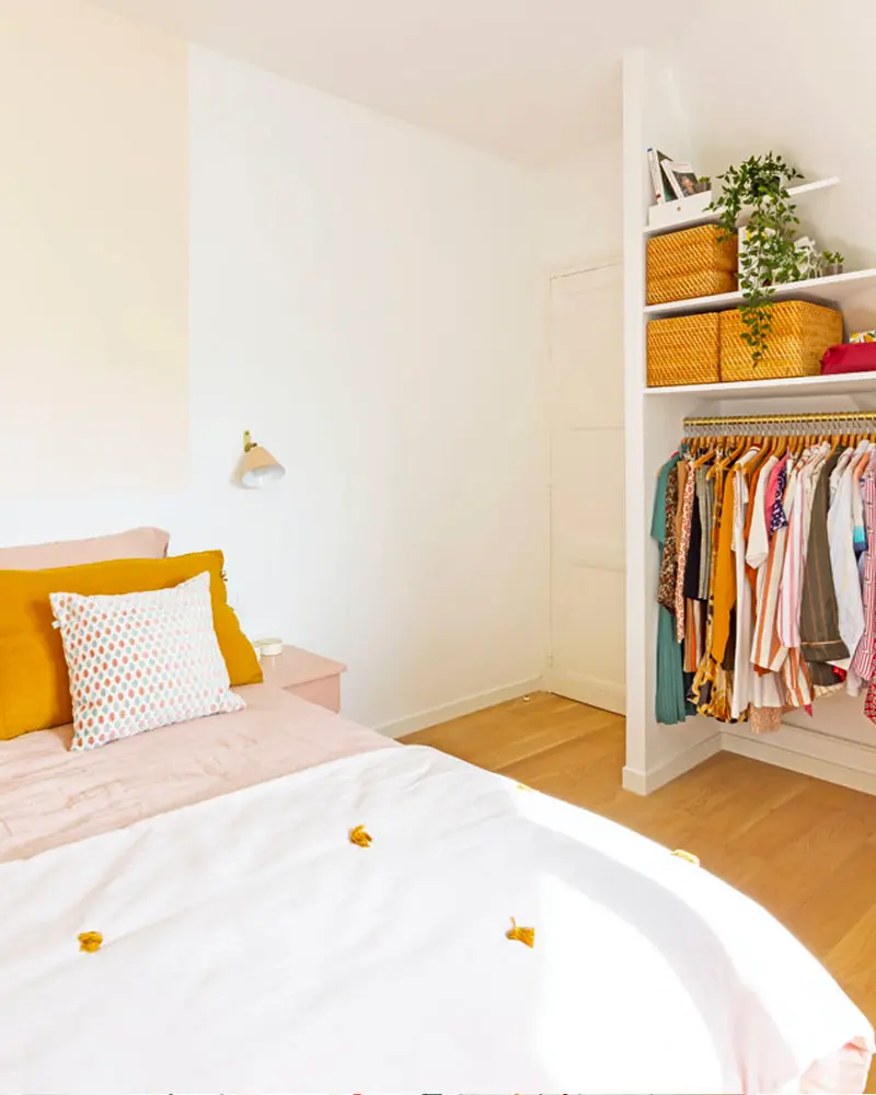 deco appartement nature vert rose chambre
