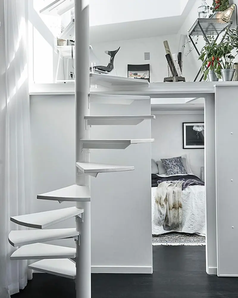 deco petit loft noir blanc chambre