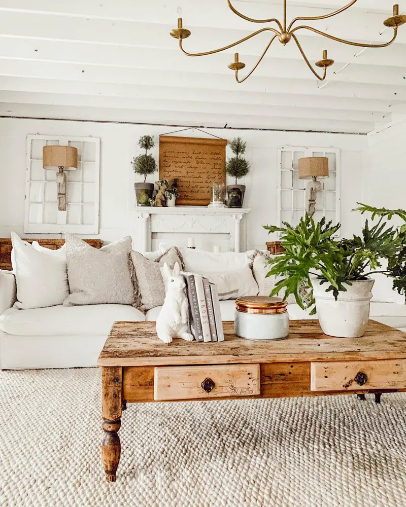 deco salon campagne blanc bois