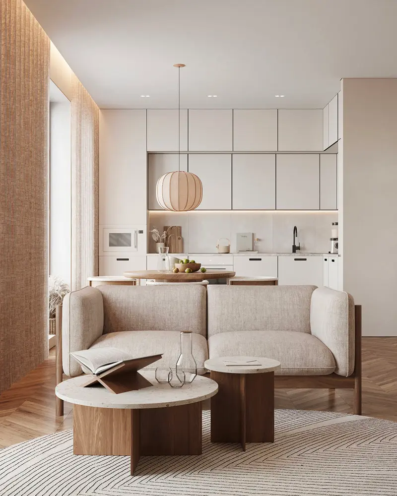 deco salon zen japandi beige