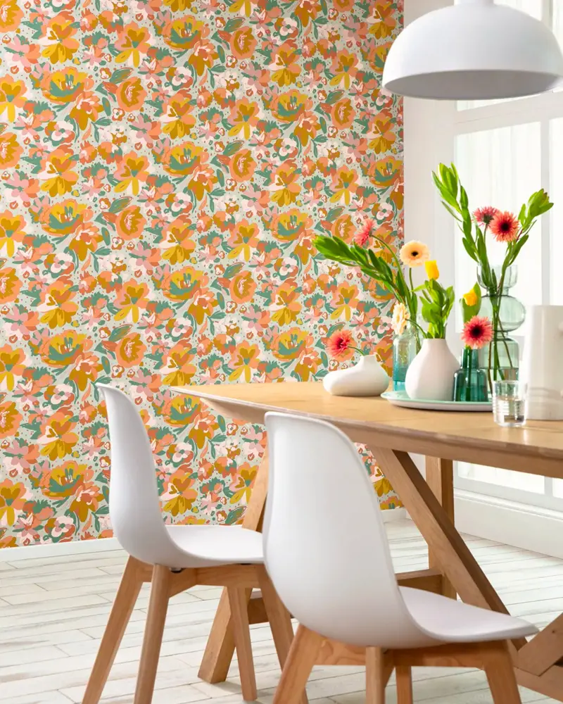 papier peint floral vintage deco salle a manger