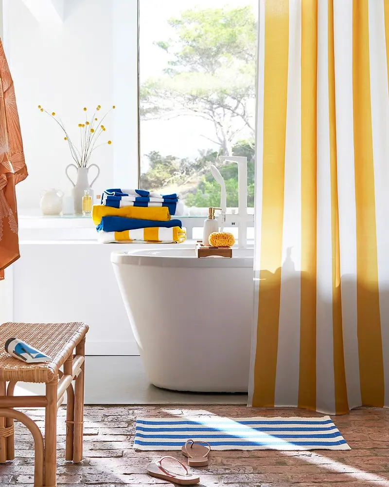 tapis bain rayures bleu blanc