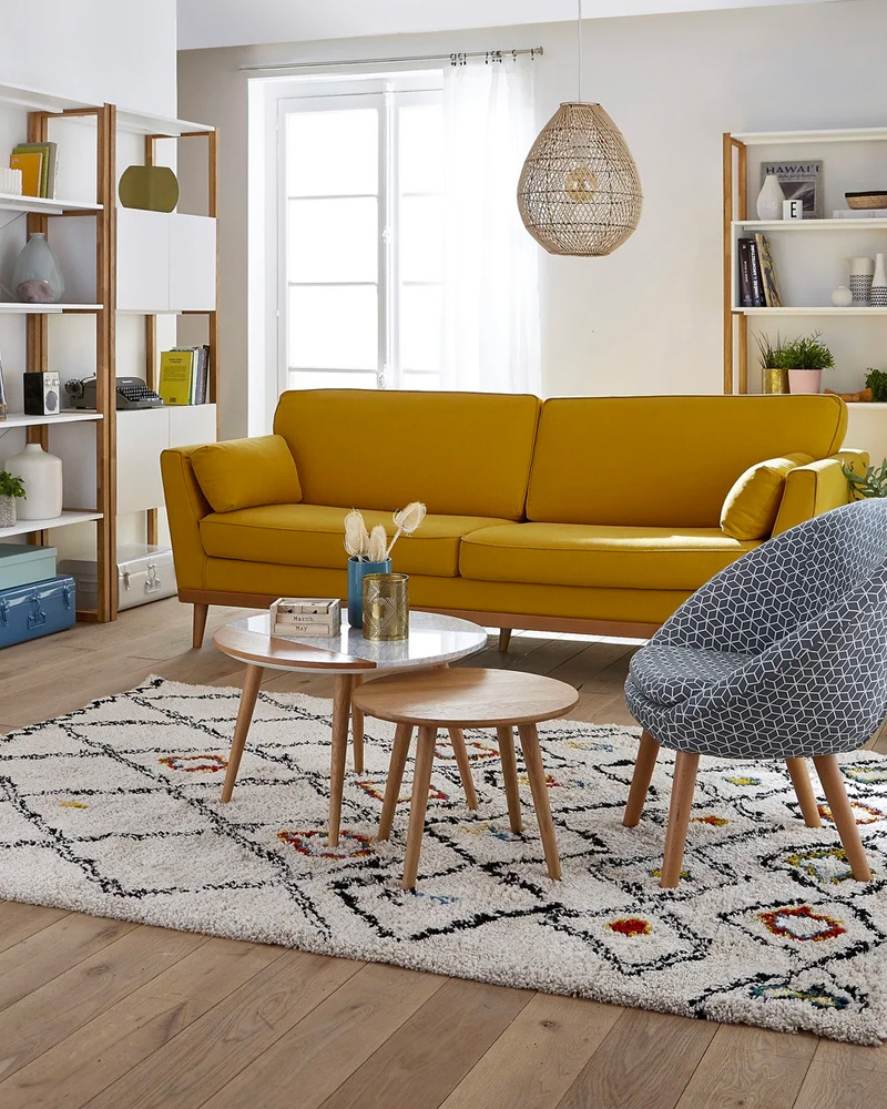 canape coton lin jaune moutarde