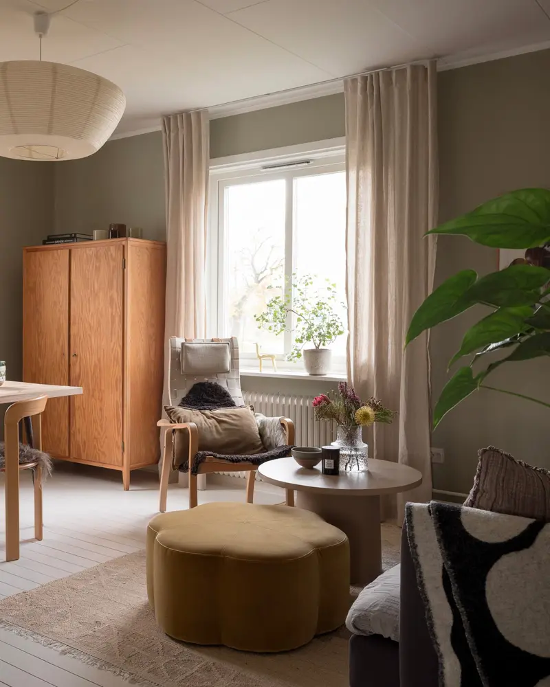 deco appartement naturel vert kaki salon