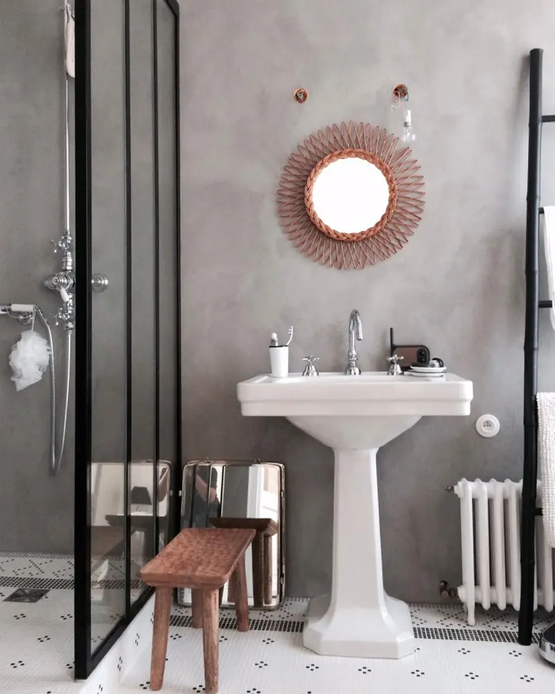 deco salle de bain beton rotin