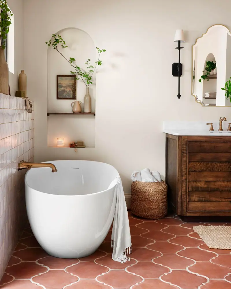 sol terre cuite deco salle de bain campagne