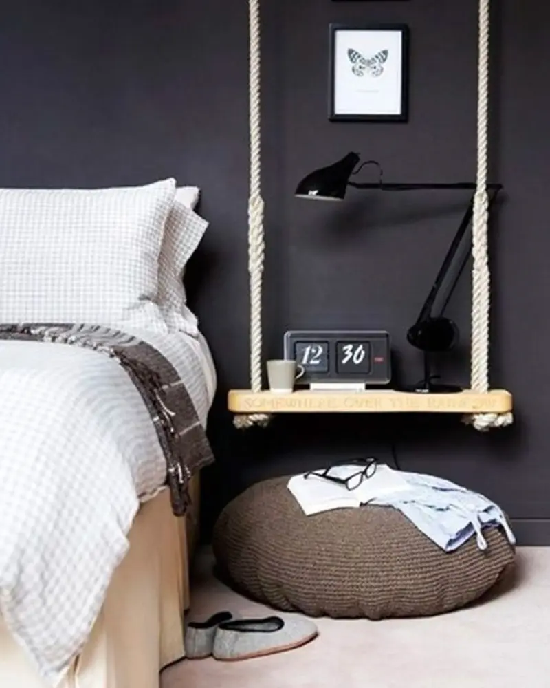 table chevet suspendue corde