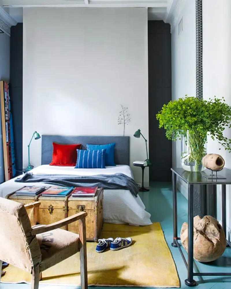deco loft industriel bleu chambre